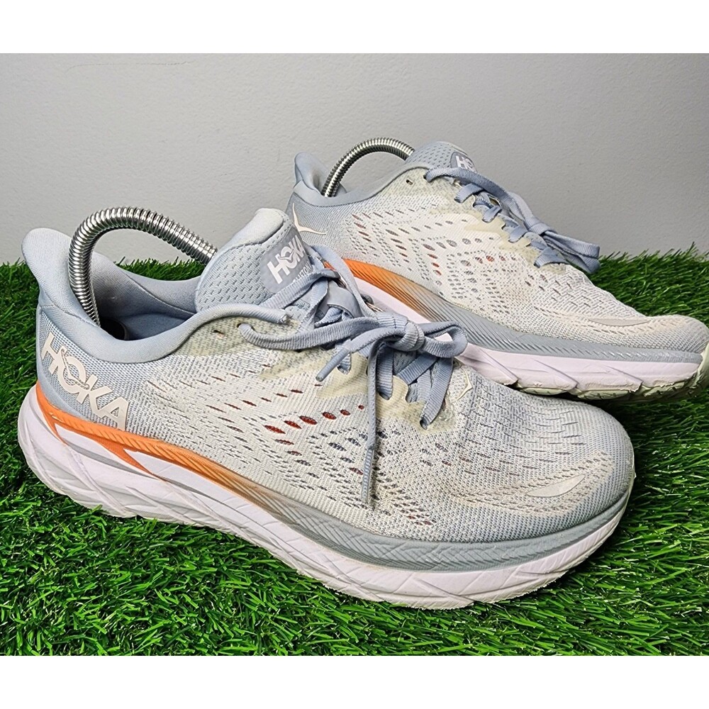 Hoka One One Clifton 8 Women's 7.5 Grey Orange Cushioned Running Sneakers Shoes